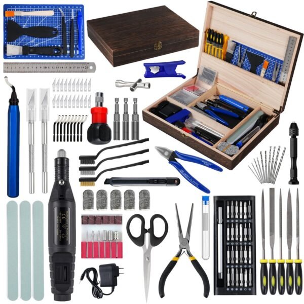 3D Printing Tool Kits for 3D Printer with Wood Toolbox 124Pcs 3D Printing Accessory Includes Deburring Tool,Sanding Pens, Tube Cutter for 3D Print Model Removing, Cleaning, Finishing