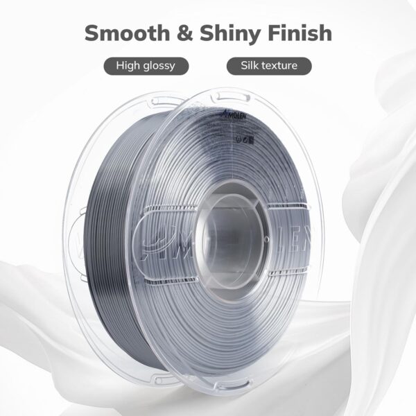 AMOLEN Silk PLA Filament 1.75mm 3D Printer filaments, Shiny Silver Grey Filament for 3D Printing, 1kg(2.2lbs) Spool, Compatible with Most FDM Printer(Silk Silver Grey) - Image 2