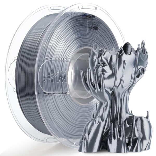 AMOLEN Silk PLA Filament 1.75mm 3D Printer filaments, Shiny Silver Grey Filament for 3D Printing, 1kg(2.2lbs) Spool, Compatible with Most FDM Printer(Silk Silver Grey)