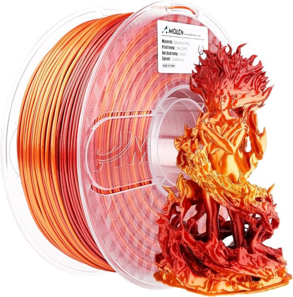 AMOLEN Silk PLA Gradient 3D Printing Filament, 1KG Spool 1.75mm Silk Shiny Red Gold Gradient Printer Filament 2.2lb Brighter New Version, Compatible with 3D Printer and 3D Pen