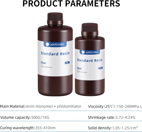 ANYCUBIC 3D Printer Resin, 405nm High Precision Fast Curing Photopolymer Resin for LCD 3D Printing 1kg Clear - Image 2