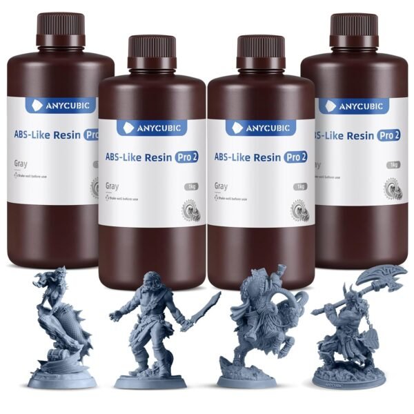 ANYCUBIC ABS-Like Resin Pro 2 Bundle, Upgraded 8K 3D Printer Resin with Enhanced Strength and Toughness, Wide Compatibility for All LCD Resin 3D Printers (4Packs*1kg Grey, 4kg in Total)