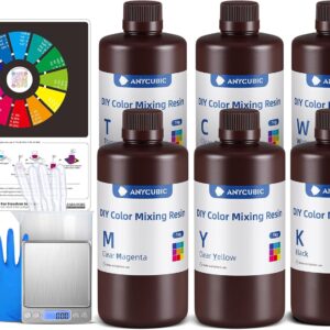 ANYCUBIC DIY Color Mixing 3D Printer Resin Set for LCD 3D Printing, Including 3D Resin 6 Colors, Dropper, Beaker, Disposable Plastic Cups, Nitrile Gloves, Electronic Scale (Without Battery)