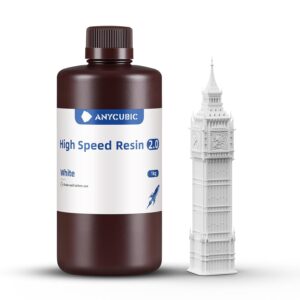 ANYCUBIC High Speed 3D Printer Resin 2.0, Print Up to 3X Faster, Special for Anycubic Photon Mono M5s/M7 Series, Particularly Apply for Large-Size 3D Printing Models, Low Odor (White, 1kg)
