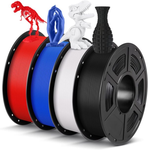 ANYCUBIC PLA Filament 1.75mm Bundle, 3D Printing PLA Filament 1.75mm Dimensional Accuracy +/- 0.02mm, 1KG Spool (2.2 lbs), 4KG Black + White + Blue + Red