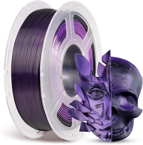 ANYCUBIC Silk Dual Color Pla Filament, 2-in-1 Chrome Coextrusion Color Change 3D Printer Filament 1.75mm Dimensional Accuracy +/- 0.02mm, Silk Texture, 1KG Spool (2.2 lbs), Black Purple