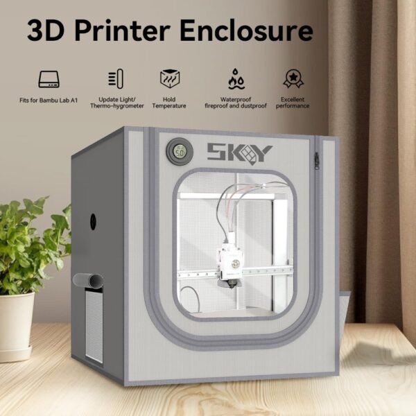 Bambu Lab A1 3D Printer Enclosure with LED Light, Hygrothermograph Fireproof Dustproof Tent Constant Temperature Protective Cover550 * 680 * 600mm-Gray - Image 2