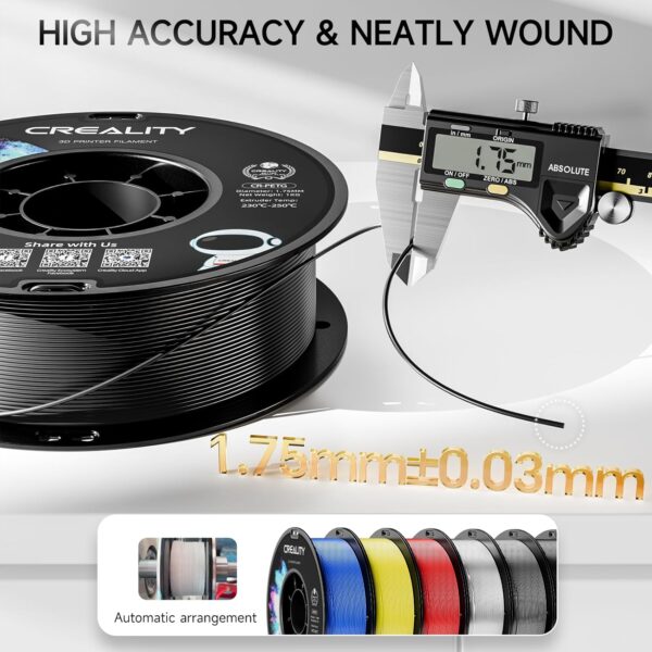 CREALITY PETG Filament 1.75mm 3D Printer Filament, 1kg (2.2lb) Neatly Wound Spool, Dimensional Accuracy ±0.03mm, Fit for Ender, Bambu Lab, Anycubic,ELEGOO FDM Printers, Black - Image 2