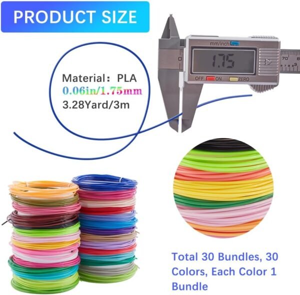 CREATCABIN 3D Pen PLA Filament Refills 30 Bundles 30 Colors 3D Printing Pen Filament 1.75mm Mixed Color Dimensional Accuracy +/- 0.02mm High Temperature Fit Most 3D Printing Pen 3 Meter - Image 2