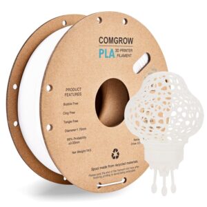 Comgrow PLA 3D Printer Filament, 3D Printer PLA Filament 1.75mm, Dimensional Accuracy +/- 0.02 mm, 1KG Spool PLA White