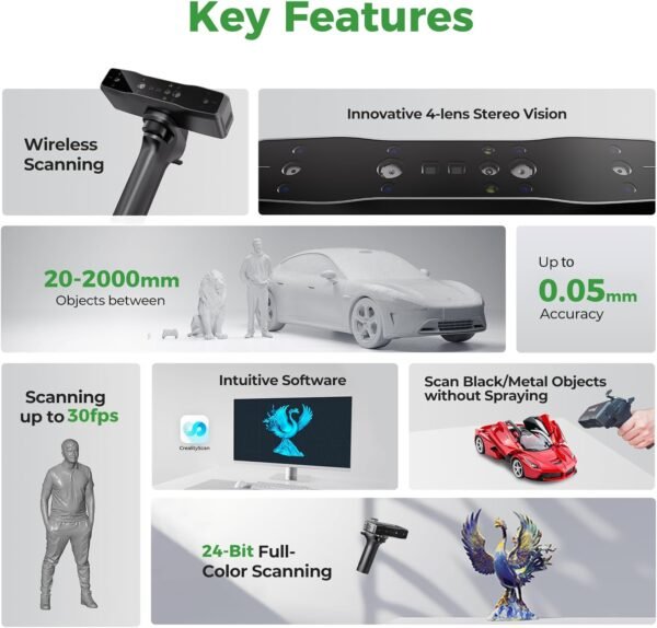 Creality 3D Scanner Otter Lite, Handheld Wireless Scanner with 0.05mm Accuracy, Anti-Shake Tracking, Up to 30FPS Scanning Speed Support 20-2000mm Objects for Windows Mac iPhone Android (Otter Lite) - Image 2