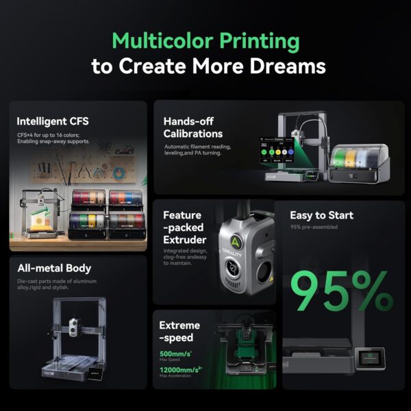 Creality Hi Combo 3D Printer, Multi Color 3D Printer with CFS, 500mm/s High Speed Auto-Leveling Automatic Filament Reading Clog-Free Extruder 95% Pre-Assemble All-Metal Body 10.24×10.24×11.81inch - Image 2