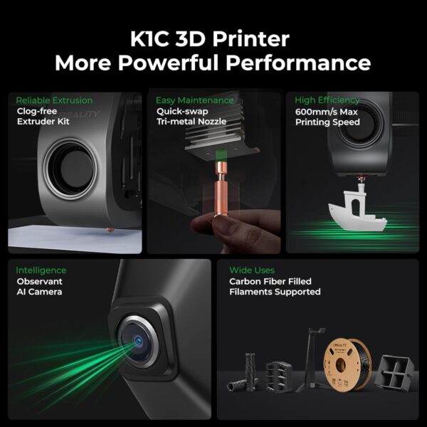 Creality K1C 3D Printer, 2024 New Version 600mm/s High-Speed Auto Leveling Clog-Free Robust Direct Extruder K1 SE Upgraded 3D Printer with AI Camera 300°C Printing Support Carbon Fiber Filaments - Image 2