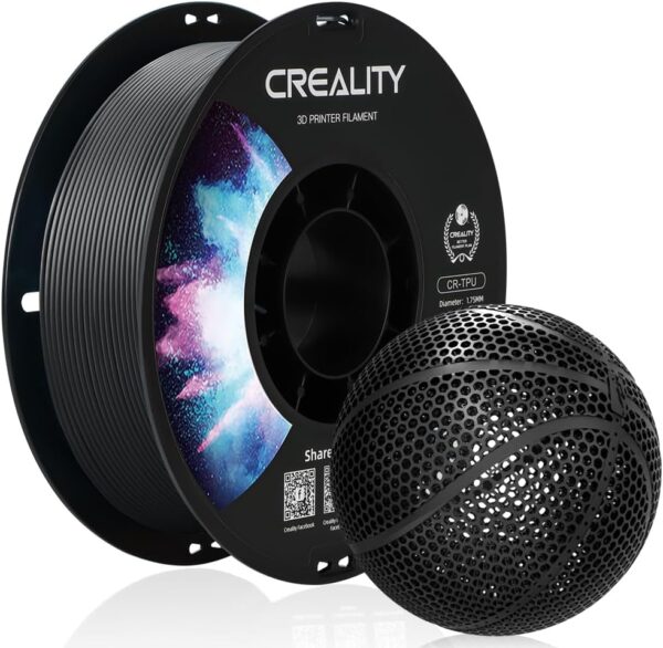 Creality TPU Filament Black, Flexible 3D Printer Filament 1.75mm for Airless Basketball, 95A Shore Hardness Good Layer Bonding Performance Dimensional Accuracy +/- 0.03 mm for Most FDM 3D Printers,1kg