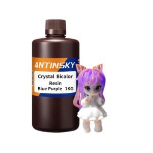 Crystal Bicolor Water Washable Resin 3D Printer UV-Curing Resin 405nm Photopolymer for LCD/DLP High Precision Low Shrinkage Low Odor Dual Color Blue Purple 1KG