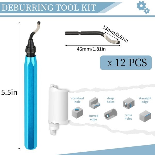 Deburring Tool with 12 High Speed Steel Blades, Deburring Tool 3D Printing, Deburring Tool for Metal, Resin, Copper, Plastic, PVC Pipes, 3D Printed Edges (1 Blue Handle) - Image 2