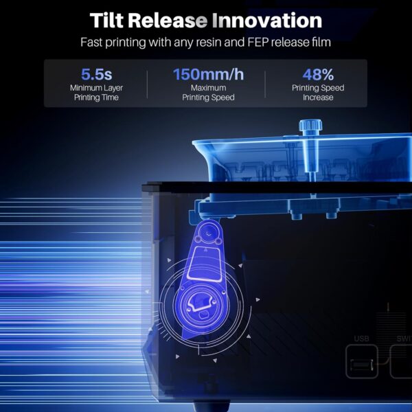 ELEGOO Mars 5 Ultra 9K MSLA Resin 3D Printer, Smart Mechanical Sensor, Fast Printing Up to 150mm/h, AI Camera, WiFi Cluster Printing, Automatic Leveling, Large Printing Size 6.04 * 3.06 * 6.49 inch - Image 2