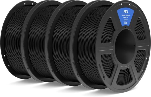 ELEGOO PETG Filament 1.75mm Black 4KG, 3D Printer Filament Dimensional Accuracy +/- 0.02 mm, 4pcs 1kg Spool(2.2lbs) Fits for Most FDM 3D Printers