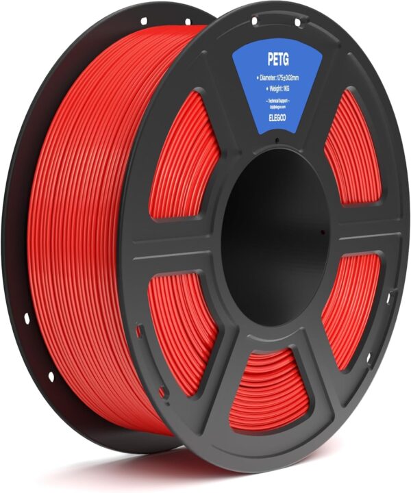 ELEGOO PETG Filament 1.75mm Red 1KG, 3D Printer Filament Dimensional Accuracy +/- 0.02 mm, 1kg Spool(2.2lbs) Fits for Most FDM 3D Printers