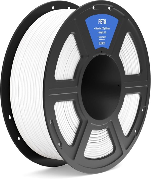 ELEGOO PETG Filament 1.75mm White 1KG, 3D Printer Filament Dimensional Accuracy +/- 0.02 mm, 1kg Spool(2.2lbs) Fits for Most FDM 3D Printers