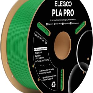 ELEGOO PLA PRO Filament 1.75mm Green 1KG, 30-250mm/s Printing Speed Improved Rigidity 3D Printer Filament Dimensional Accuracy +/- 0.02mm, 1kg Spool (2.2lbs)