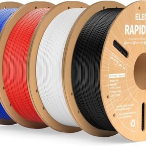 ELEGOO Rapid PETG Filament 1.75mm Bundle 4KG, High Speed 30-600mm/s 3D Printer Filament Accuracy +/- 0.02 mm, 1kg Cardboard Spool(2.2lbs), Fits for Most FDM 3D Printers(Black, White, Blue, Red)