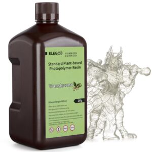 ELEGOO Standard Plant-Based 3D Printer Resin with Low Odor and High Precision, 405nm UV Curing Resin for Mars Saturn Jupiter MSLA DLP LCD 3D Printing - Translucent 2000g