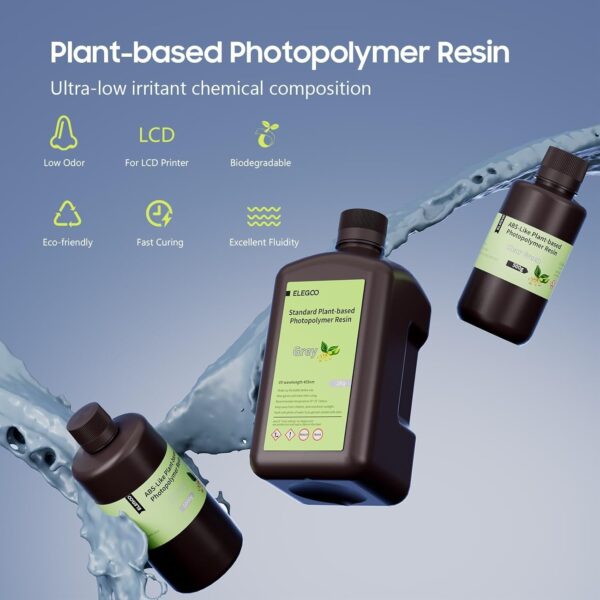 ELEGOO Standard Plant-Based 3D Printer Resin with Low Odor and High Precision, 405nm UV Curing Resin for Mars Saturn Jupiter MSLA DLP LCD 3D Printing - Translucent 2000g - Image 2