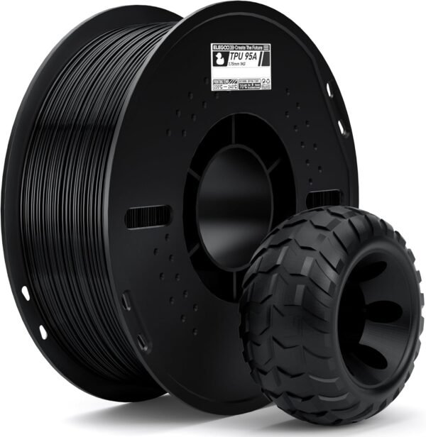 ELEGOO TPU Filament 1.75mm Black 1KG, 95A Flexible Soft 3D Printing Filament 1KG Spool(2.2lbs) Fits for Most FDM 3D Printers