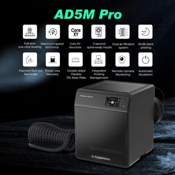 FLASHFORGE AD5M Pro 3D Printer – 600mm/s High-Speed Core XY, 1-Click Auto Leveling, ≤50dB Quiet Printing with Camera, 0.4&0.6mm Nozzle Bundle, Auxiliary Cooling, 220x220x220mm Build Volume - Image 2