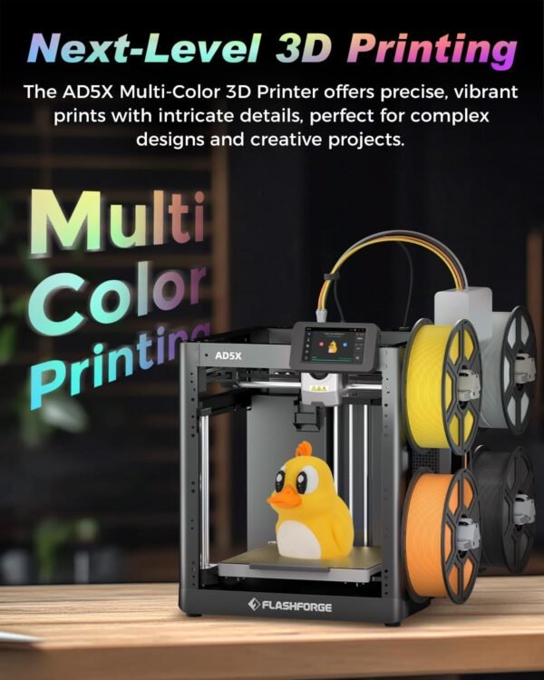 FLASHFORGE AD5X Multi-Color 3D Printer, CoreXY 600mm/s High-Speed, 1-Click Auto Leveling, 300°C Direct Drive Extruder, 220x220x220mm Build Volume, Ideal for Precision and Efficiency - Image 2