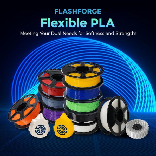 FLASHFORGE PLA Flexible 1.75 mm, 4X longer stretch 3D Printer Filament 1Kg (2.2lbs) Spool - Dimensional Accuracy +/- 0.02 mm, Ideal for Printing Soft Accessories - Image 2