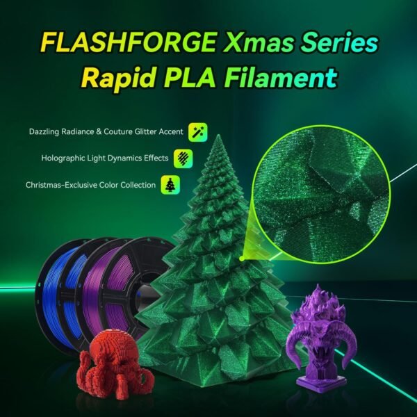 FLASHFORGE Xmas Series Rapid PLA Filament Aurora Red, High Flow Speedy 3D Printer Filament Max 500mm/s High-Speed Printing, Radiated Unparalleled Brilliance, Twinkling and Ultra-Smooth Finish - Image 2