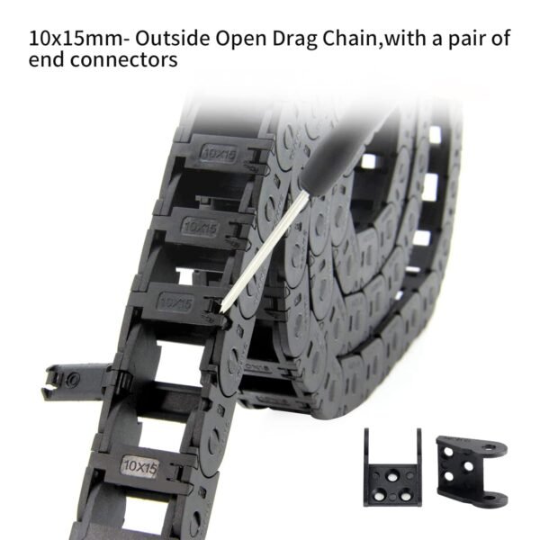 FYSETC Drag Chain Cable Carrier 10x15mm - 39.3 inch R18 Black Plastic Flat Cable Chain: Small Radius Wire Chain Open Type with Extra 1 Pair End Connectors for CNC Router Mill 3D Printer DIY Part - Image 2