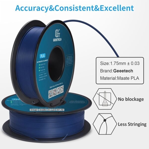 GEEETECH Matte PLA Filament 1.75mm,Navy Blue PLA Matte 3D Printer Filament 1kg Spool (2.2lbs),Dimensional Accuracy +/- 0.02 mm,1.75 PLA Filament Matte 3D Printing Filament - Image 2