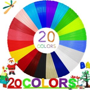 GIANTARM 3D Pen Filament Refills,20 Colors 1.75mm 3D Pen PLA Filament,Each Color 16 Feet, Total 320 feet, Pack with 2 Finger Caps