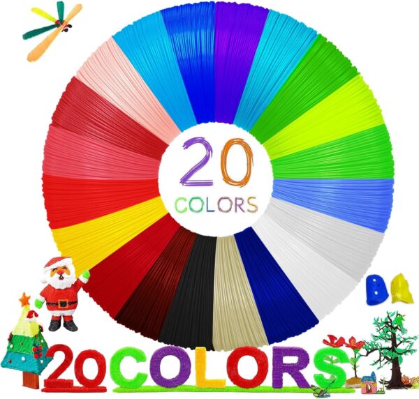GIANTARM 3D Pen Filament Refills,20 Colors 1.75mm 3D Pen PLA Filament,Each Color 16 Feet, Total 320 feet, Pack with 2 Finger Caps