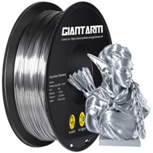 GIANTARM Silk Metallic Silver PLA 3D Printer Filament 1kg Spool, 1.75mm Dimensional Accuracy +/-0.03mm, 1080 Feet per Roll, Vacuum Packaging