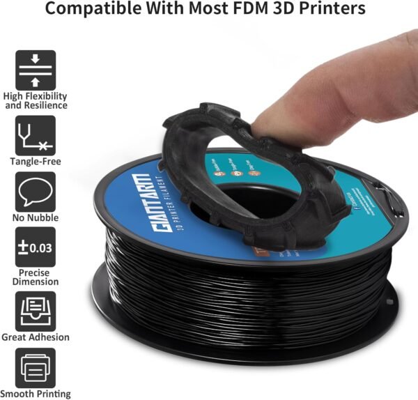 GIANTARM TPU Filament 1.75mm Flexible Soft 3D Printer Consumables Black,95A 1kg Spool (2.2 lbs.), Dimensional Accuracy +/- 0.05 mm - Image 2