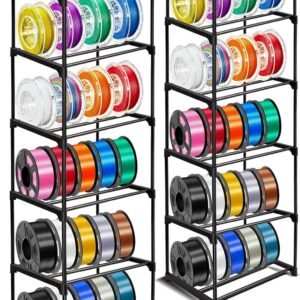 GRETJOB 10-Tier 3D Printer Filament Storage Rack – Heavy-Duty Metal Spool Holder, Holds 60 Filament Rolls, Modular Shelves, Tool-Free Assembly