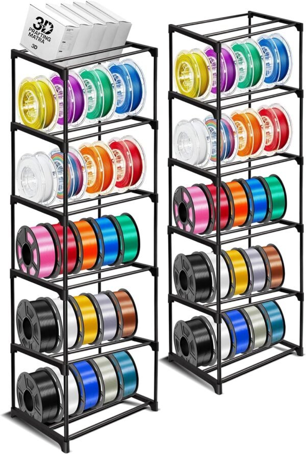 GRETJOB 10-Tier 3D Printer Filament Storage Rack – Heavy-Duty Metal Spool Holder, Holds 60 Filament Rolls, Modular Shelves, Tool-Free Assembly