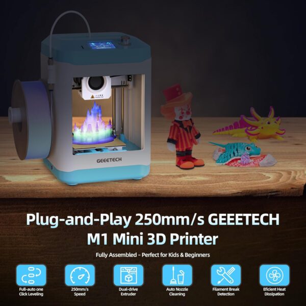 Geeetech 3D Printer for Kids & Beginners, High-Speed Mini 3D Printer, Auto-Leveling, Child-Safe Design, Fully Open Source Pre-Assembled STEM Learning Tool, 3.94x4.33x3.94in Print Size for Home/School - Image 2