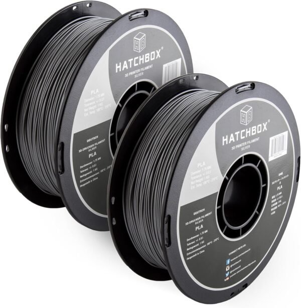 HATCHBOX 2 Pack Bundle of 1KG 1.75mm PLA 3D Printer Filaments, 2KG Total, Dimensional Accuracy +/- 0.03 mm, 3D Printing Filament Spools