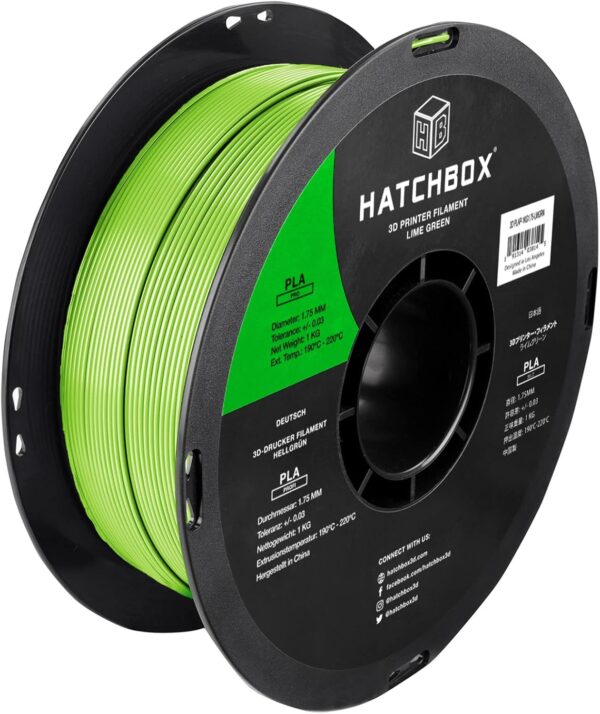 HATCHBOX PLA PRO+ 3D Printer Filament, Dimensional Accuracy +/- 0.03 mm, 1 kg Spool, 1.75 mm, Lime Green
