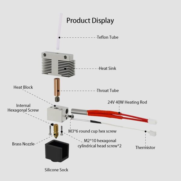 Hotend Kit for Elegoo Neptune 4, Neptune 4 Pro, 3D Printer Print Head Extruder Hot End Kit Heating Block Kit with 5PCS Extra 0.4mm Brass Nozzle Kit and 1 PCS Silicone Cover - Image 2