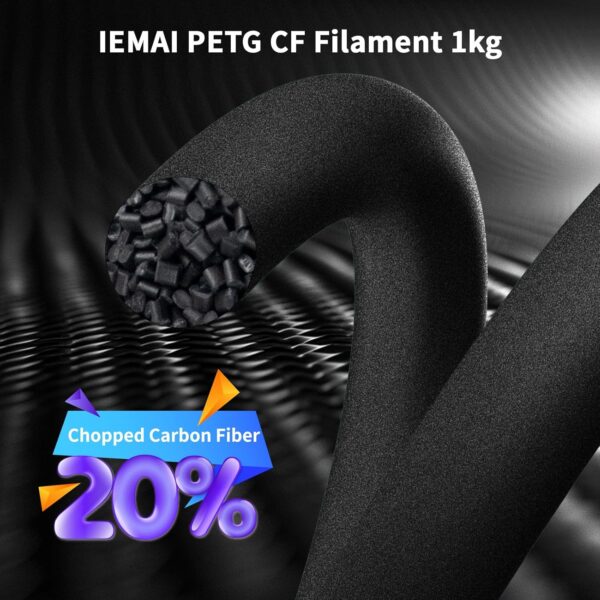 IEMAI PETG Carbon Fiber Filament 1.75mm, Matte Black PETG-CF, Heat-Resistant, High Strength & Rigidity 3D Printer Filament, 1kg Spool Designed for Complex Models and Functional Parts - Image 2
