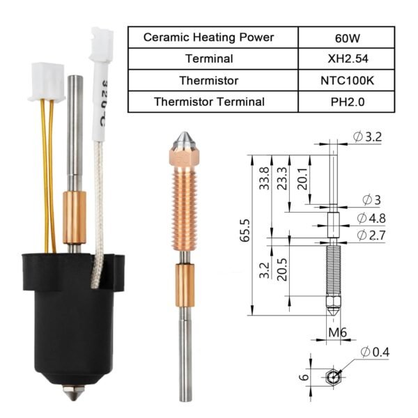Ideaformer K1C Ceramic Hotend Kit Assembly Quick Replacement Nozzle Kit,High Temperature Resistance 300℃ for Creality K1C/K1 Max 3D Printer Accessories - Image 2