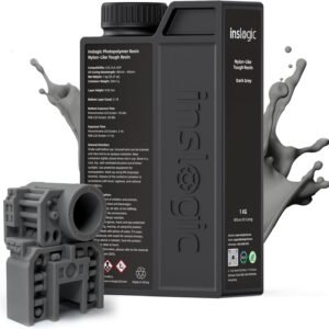 Inslogic Nylon-Like Tough 3D Printer Resin, High Impact Resistance & Flexibility for LCD, DLP, SLA Resin 3D Printers, Durable, Low Shrinkage, 365-405nm UV-Curing Resin, 1kg, Dark Gray