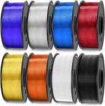 JAYO PLA+ Filament Bundle 1.75mm, 3D Printer Filament Bundle Multicolor, Individually Vacuum Packed, 250g Spool, 8 Pack, 2KG in Total, Black+White+Transparent+Clear(Blue+Red+Orange+Yellow+Purple)