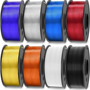 JAYO PLA+ Filament Bundle 1.75mm, 3D Printer Filament Bundle Multicolor, Individually Vacuum Packed, 250g Spool, 8 Pack, 2KG in Total, Black+White+Transparent+Clear(Blue+Red+Orange+Yellow+Purple)